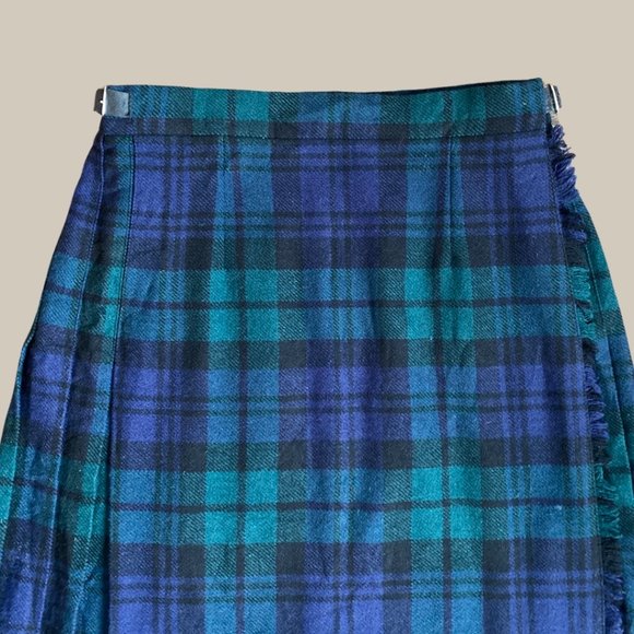 Vintage Pitlochy Knitwear Pure Wool Green Tartan Skirt - Picture 3 of 8